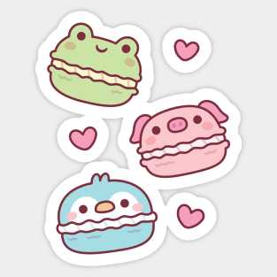 Cute Green Frog Pink Piggy Blue Penguin Macarons Sticker